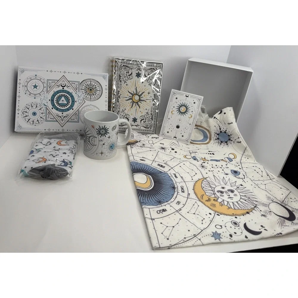 Astrology Themed Gift Set - Self care Journey Bundle - Journal, Socks, Mug, Tote